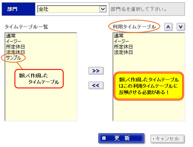 新しく作成したタイムテーブルが出てこない ちゃっかり勤太くんサポート